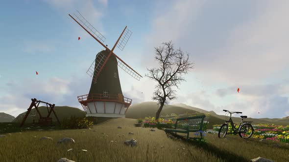  Windmill House Background Loopable 4K