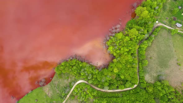 Aerial View of a Big Mining Waste Decanting Lake alt