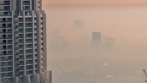 Aerial View of Neighbourhood Zabeel and Dubai Creek with Typical Old and Modern Buildings Morning alt