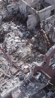 Vertical Video of a Building Bombed During the War in Makariv Ukraine alt