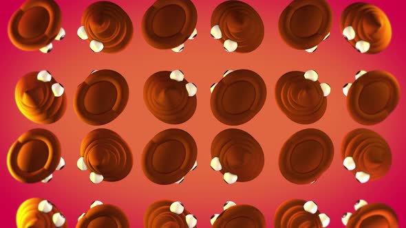 Bizarre Cartoon Poop Symbol Chaotically Rotating On Colorful Background alt