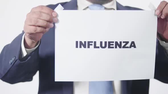 Businessman Posts Sign On Window Influenza