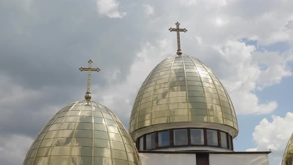 Dome of the Church Aerial View Traditional Old Church in Lviv Ukraine City Cloudy Sky Background alt