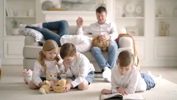 Caucasian Cute Happy Family Got Together at Home alt