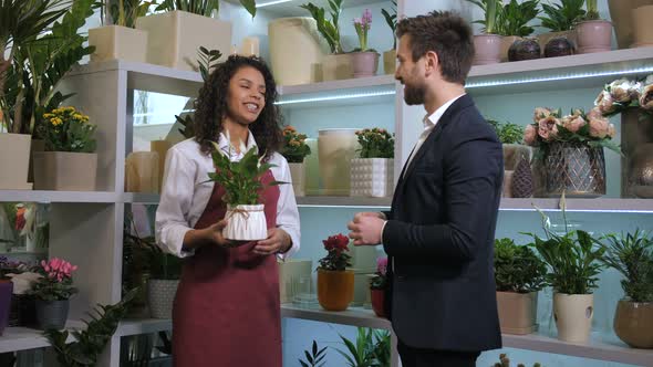 Cute Florist Offering Client To Buy Potted Plant alt