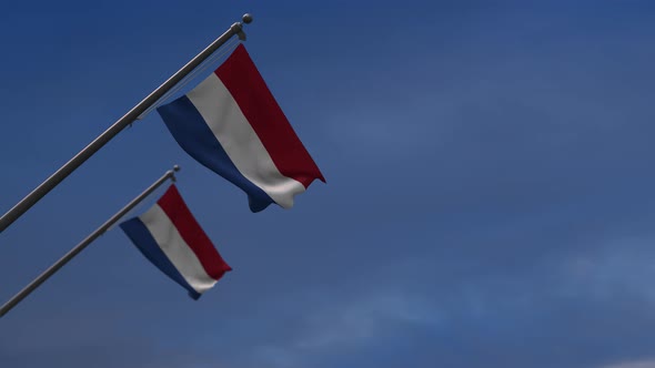 Netherlands Flags In The Blue Sky - 4K