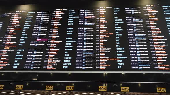Plane Flights Arrival and Departure Information Board at Airport Terminal Lobby alt