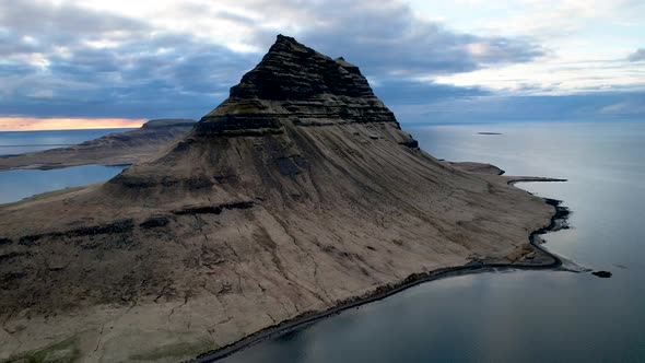 Close up Iceland Drone of Kirkjufell Mountain Western Iceland Snaefellsnes Pennisula alt