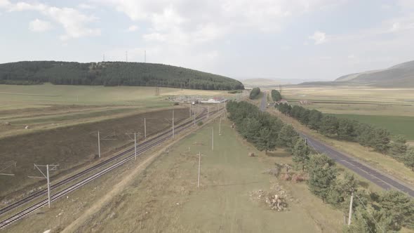 Aerial view of Traction substation of Pokani railway station, Georgia alt