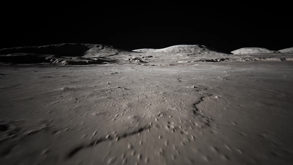Walk through the Moon. Closeup surface animation. Lunar landing and exploring.