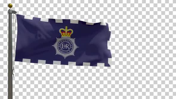 Metropolitan Police Flag (UK) on Flagpole with Alpha Channel - 4K