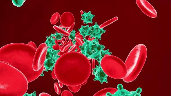 Erythrocytes and generic Gems or Viruses flowing in the blood stream
