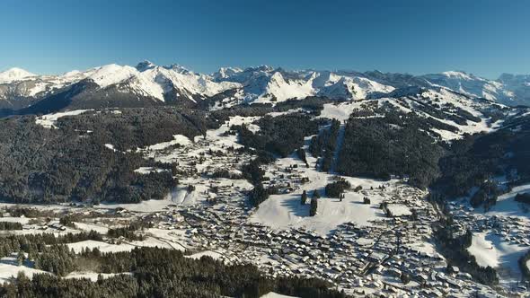 Aerial Of Town In Alps
