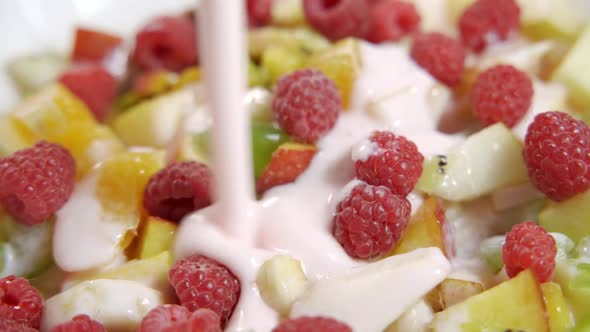 Delicious Natural Milk Yogurt and Fresh Fruits (Strawberries) Healthy Food