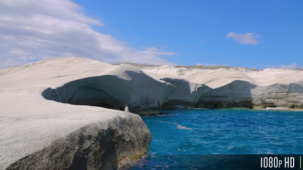 White Rock Formations and Cliffs at Sarakiniko Beach on Milos island, Greece alt