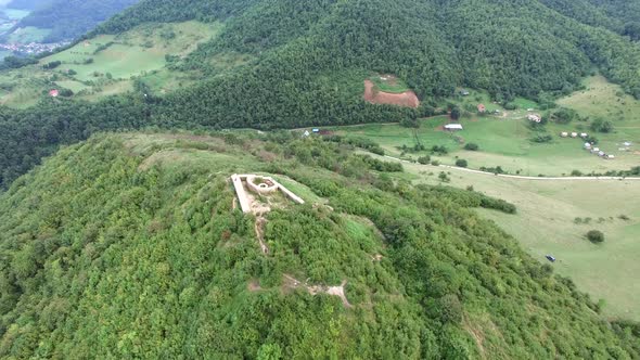 Aerial view of Bosnian pyramids with Visoko village in the valley alt