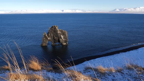 Iceland View of Hvitserkur Rock Formation in Ocean During Winter 5