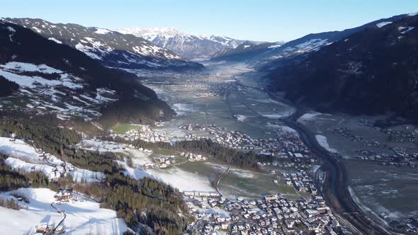 Kaltenbach Hochfugen Drone Flyover the Mountains and Skiing Village