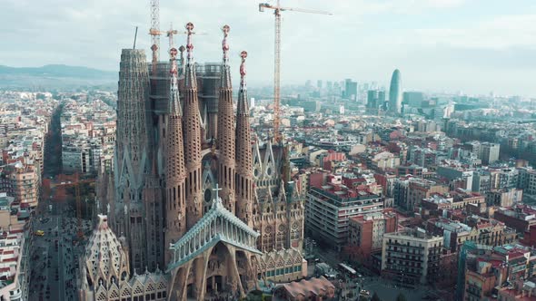 Barcelona; aerial view of Neo-gothic temple in Barcelona 