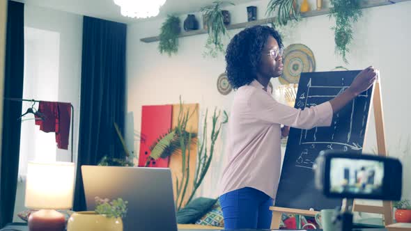 African-american Lady Is Holding an Internet Lesson in Self-isolation alt