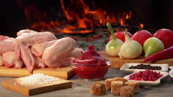 View of the Ingredients for the Preparation of Delicious Grilled Chicken Wings alt