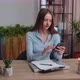 Young Woman Freelancer Working Online Remote Distance Job Education Sitting at Desk at Home Office - VideoHive Item for Sale