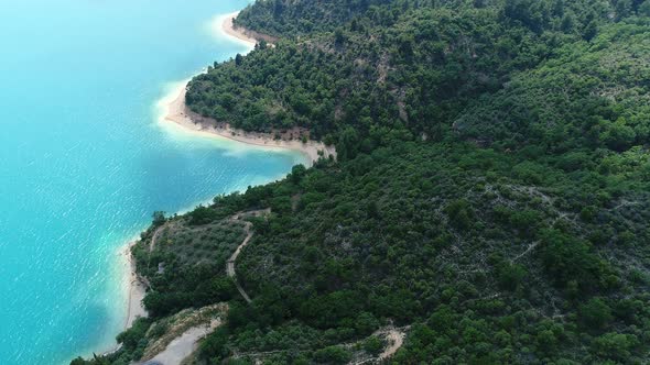 Lake of Sainte-Croix in the Verdon Regional Natural Park from the sky alt