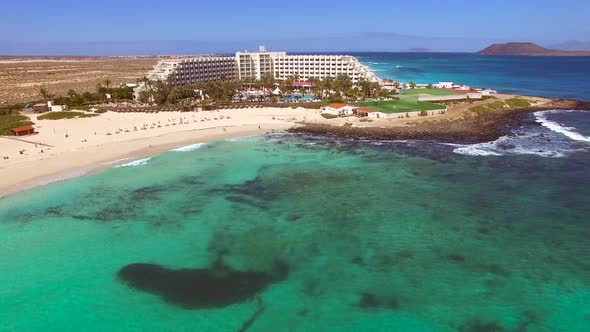 Aerial view of Bajo Negro Beach Club Riu Oliva Beach Resort in Fuerteventura. alt