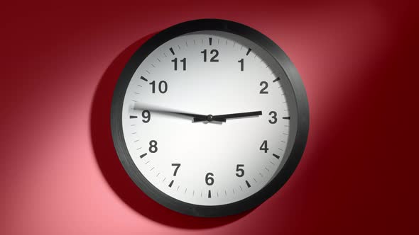 Clock Face On Burgundy Cherry Red Wall