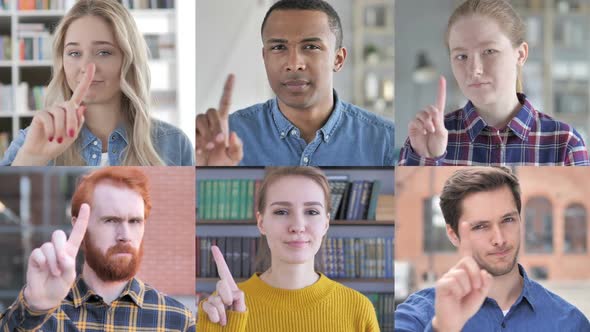 Collage of Young People Saying No With Finger Gesture alt