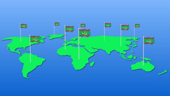 Flag Of Mauritania Wavy Animated On Earth Map alt