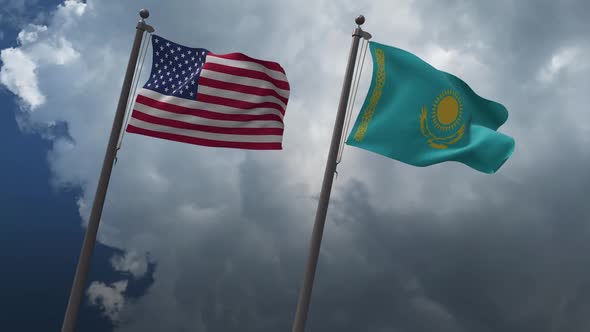 Waving Flags Of The United States And The Kazakhstan 2K alt