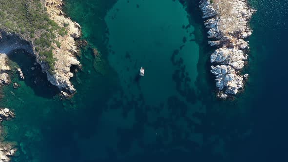 Aerial view of a lagoon. alt