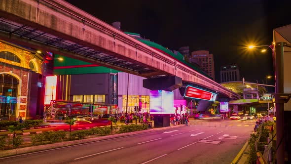 Timelapse of Modern Asian City Intersection at Night