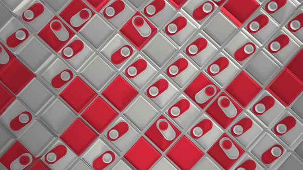 White red color  geometric abstract video with switches and cubes.