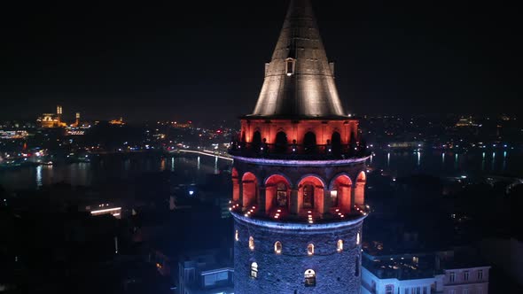 Golden Horn And Galata Tower Aerial View At Night