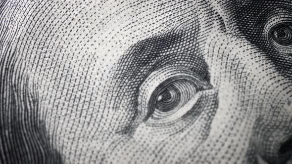 American one hundred dollar paper banknote in close up macro view dolly shot. alt