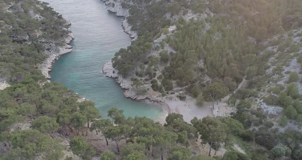 Clear Blue Water Layer Sandy Beach Cliff Calanques French Tourist Destination