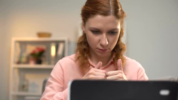Young Female Studying Sign Language, Online Tutorial for Deaf, Asl Interpreter alt