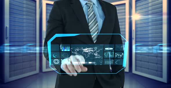 Businessman using digital interface screen alt