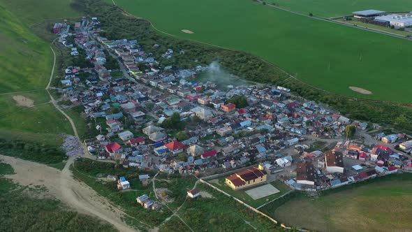 Aerial view of a Roma settlement in the village of Jarovnice in Slovakia