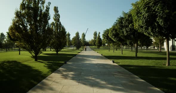 Runner Woman Running in the Sunny City Park