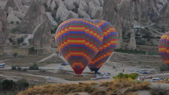 Hot Air Balloon Rising Take-off and Lift-off Starting Fly at Sunrise Morning alt