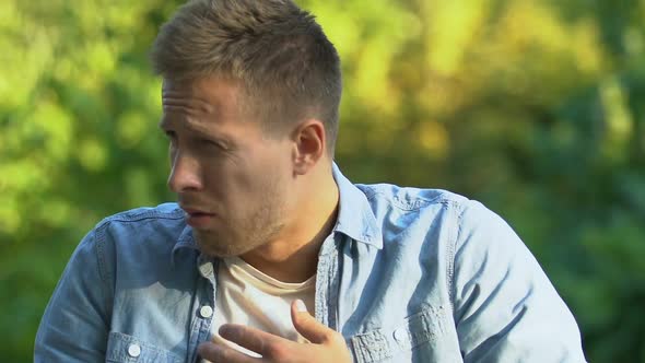 Man Smoking Cigarette and Coughing, Strong Content, Lungs Problems, Bad Habit alt