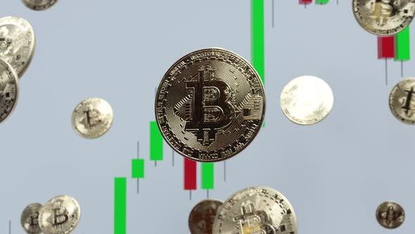 Bitcoin inside a bubble. Trading chart behind indicating that the bubble is going to explode and the alt