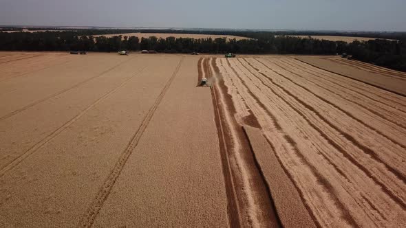 Krasnodar / Russia, Combine Harvesting: Aerial View of Agricultural Machine alt