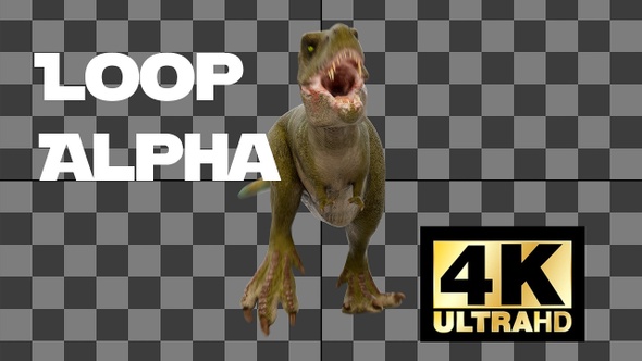 Dinosaur Tyrannosaurus Run And Roar Loop With Alpha Front View