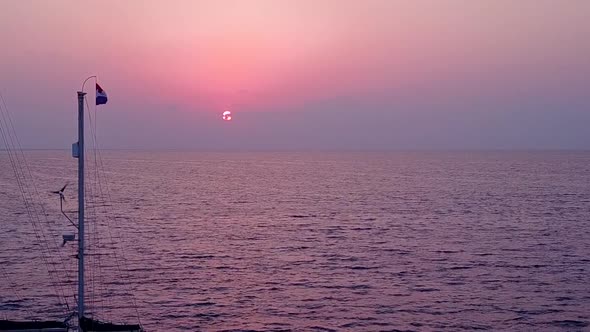 Drone aerial panorama of bay beach trip by ocean with sand background alt