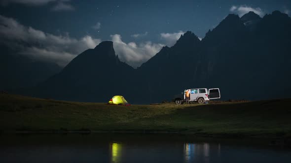 Camping at Night with Car.
