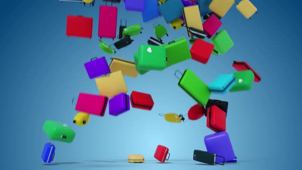 animation of falling suitcases. annotation - poor loading or collapse of tourism alt